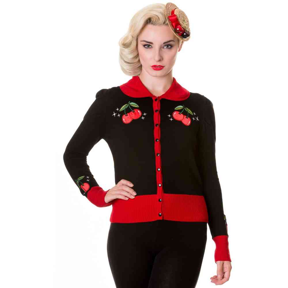 Dancing Days - BLACK RED VINTAGE CHERRY Strickjacke - XL - Schwarz/Rot